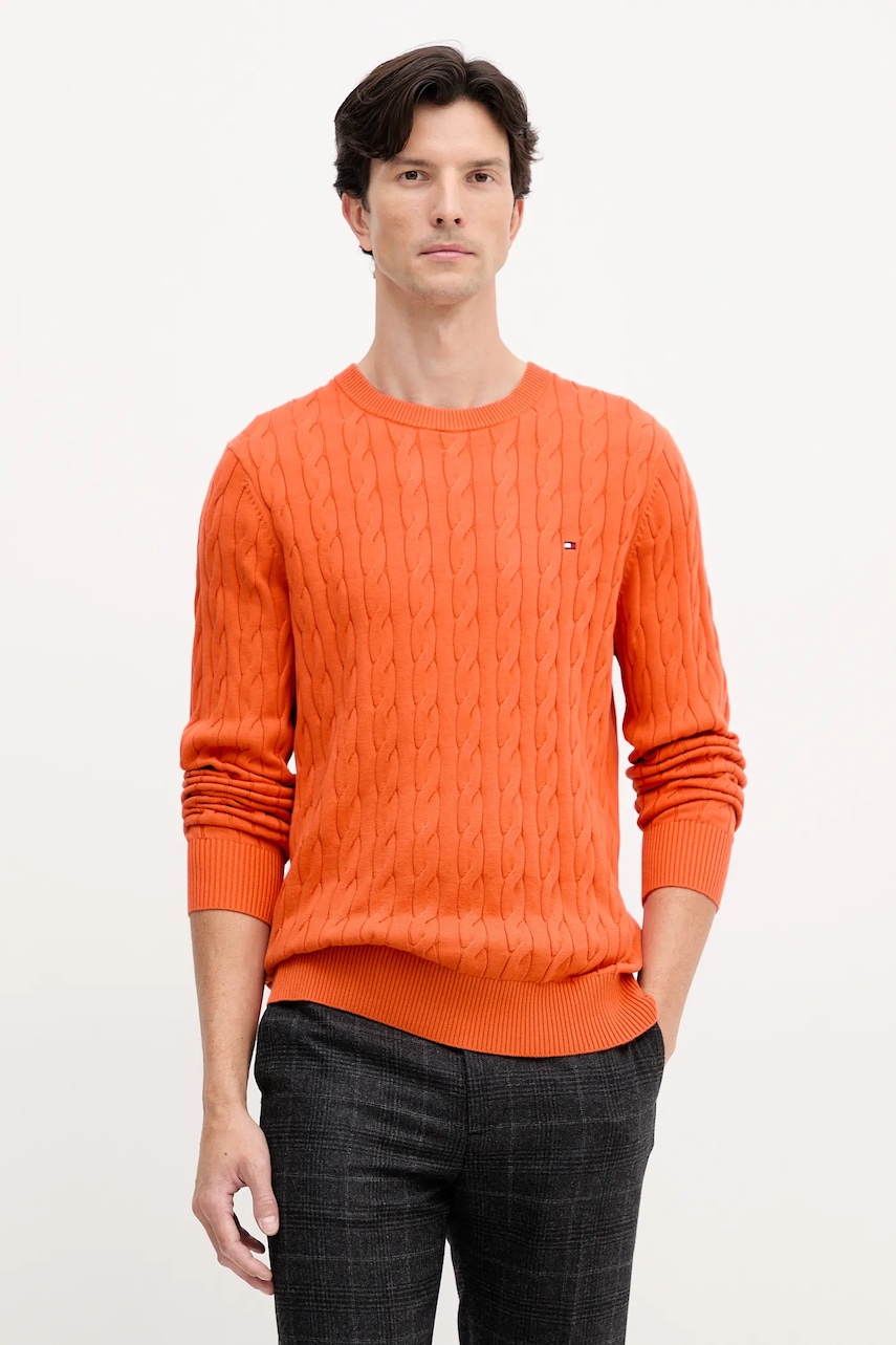 

Памучен пуловер Tommy Hilfiger в бяло от лека материя MW0MW33132, Оранжев