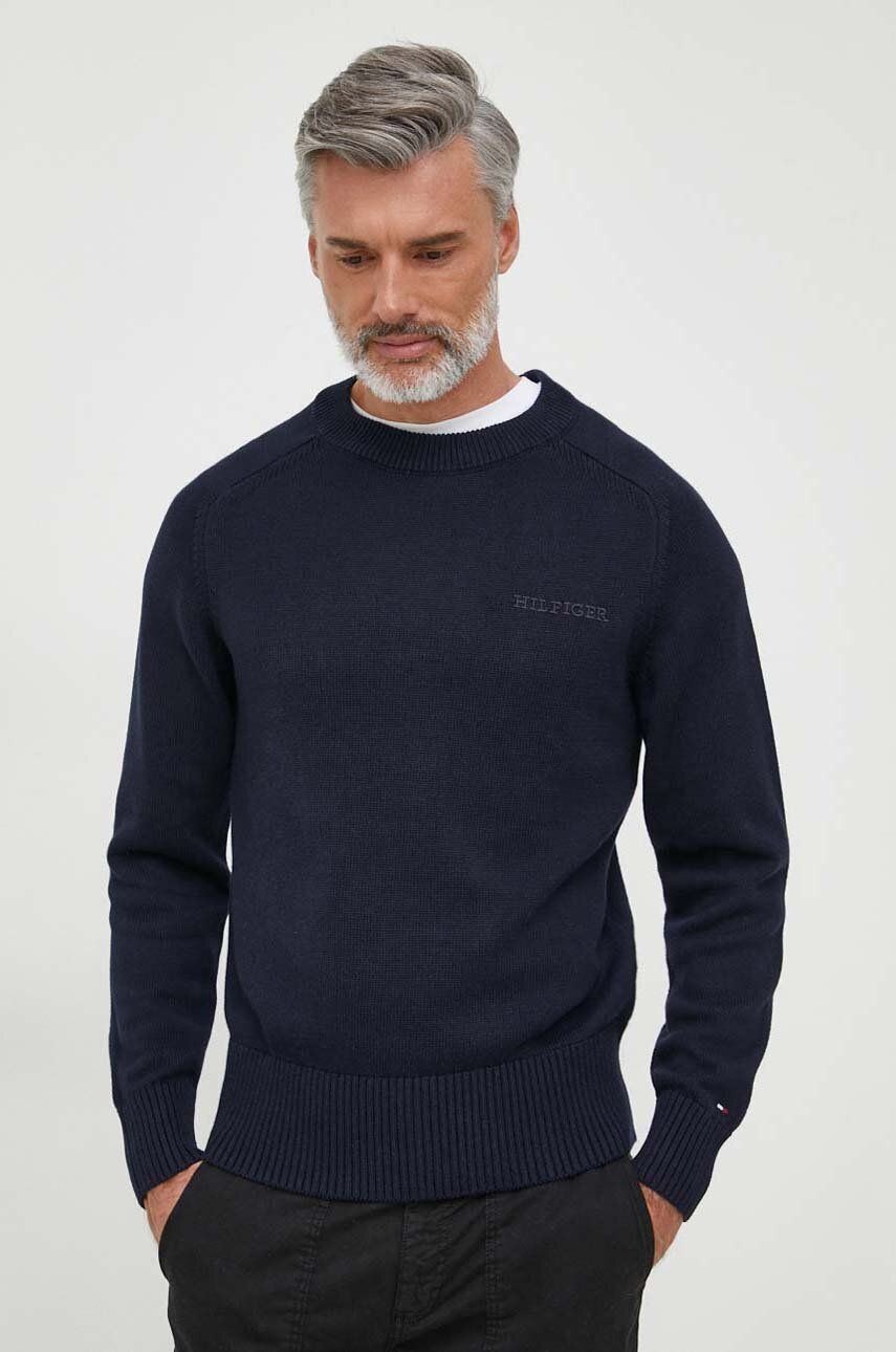 Bavlněný svetr Tommy Hilfiger tmavomodrá barva - námořnická modř -  100 % Bavlna