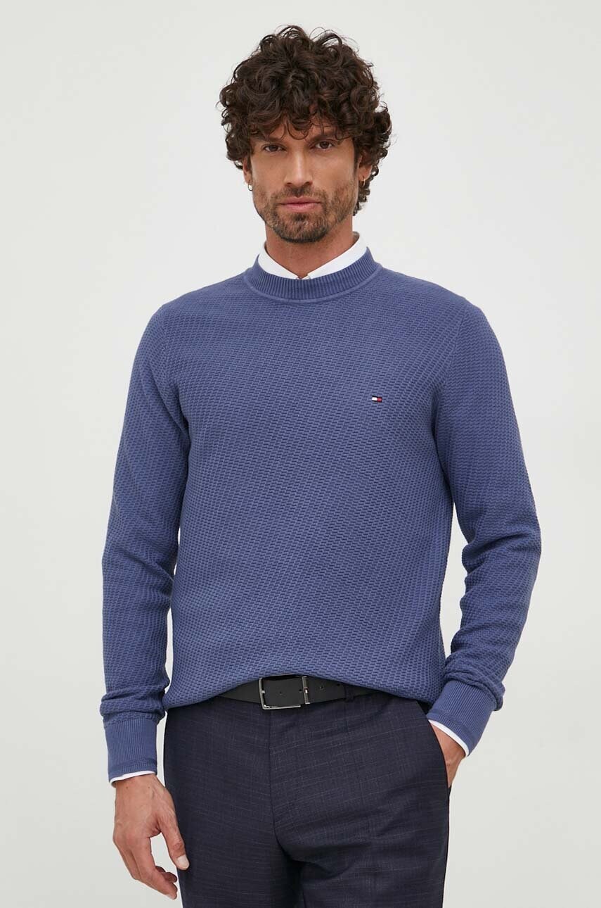 

Памучен пуловер Tommy Hilfiger в синьо от лека материя, Син