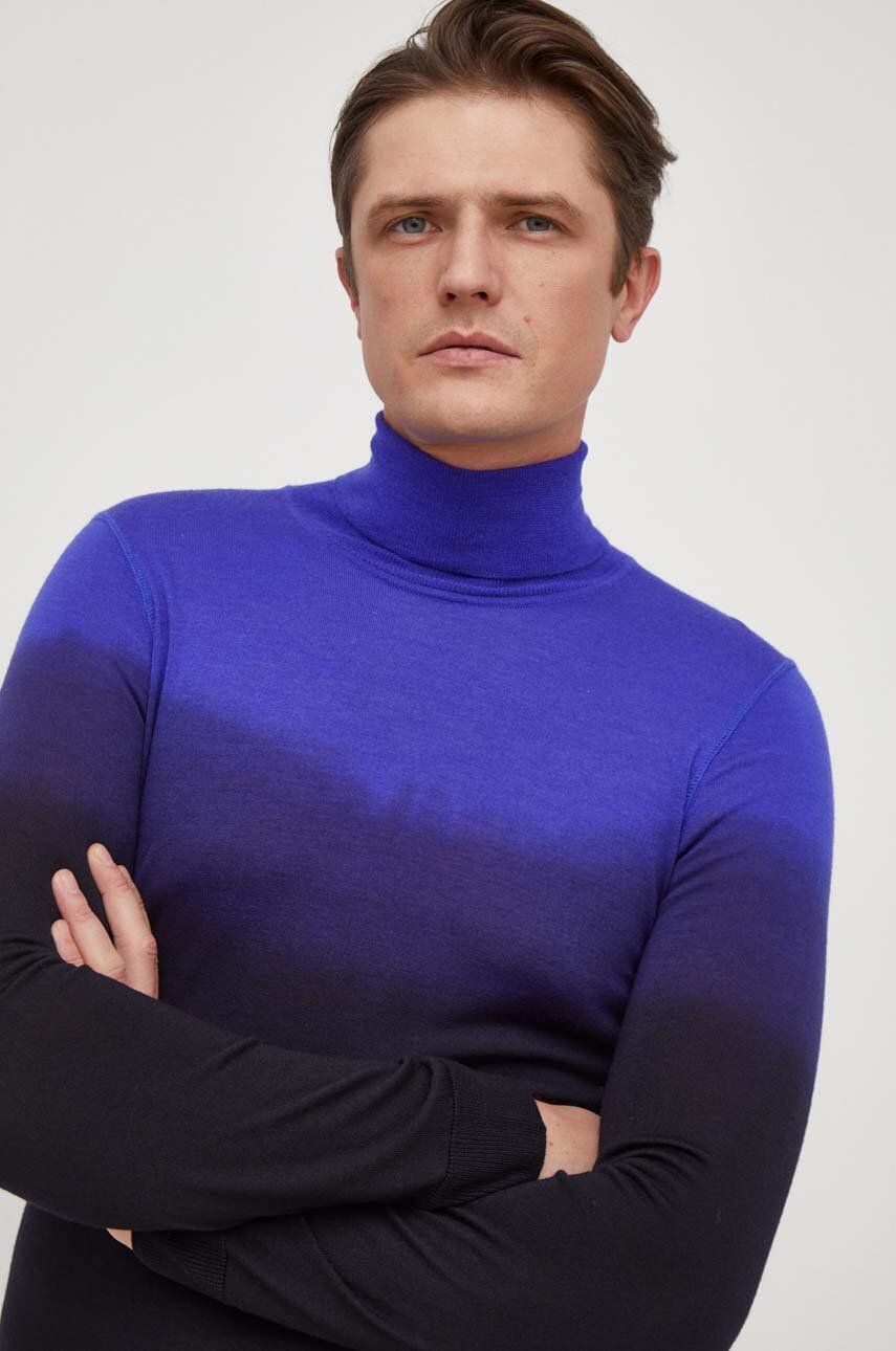 BOSS pulover de lana barbati, culoarea violet, light, cu guler