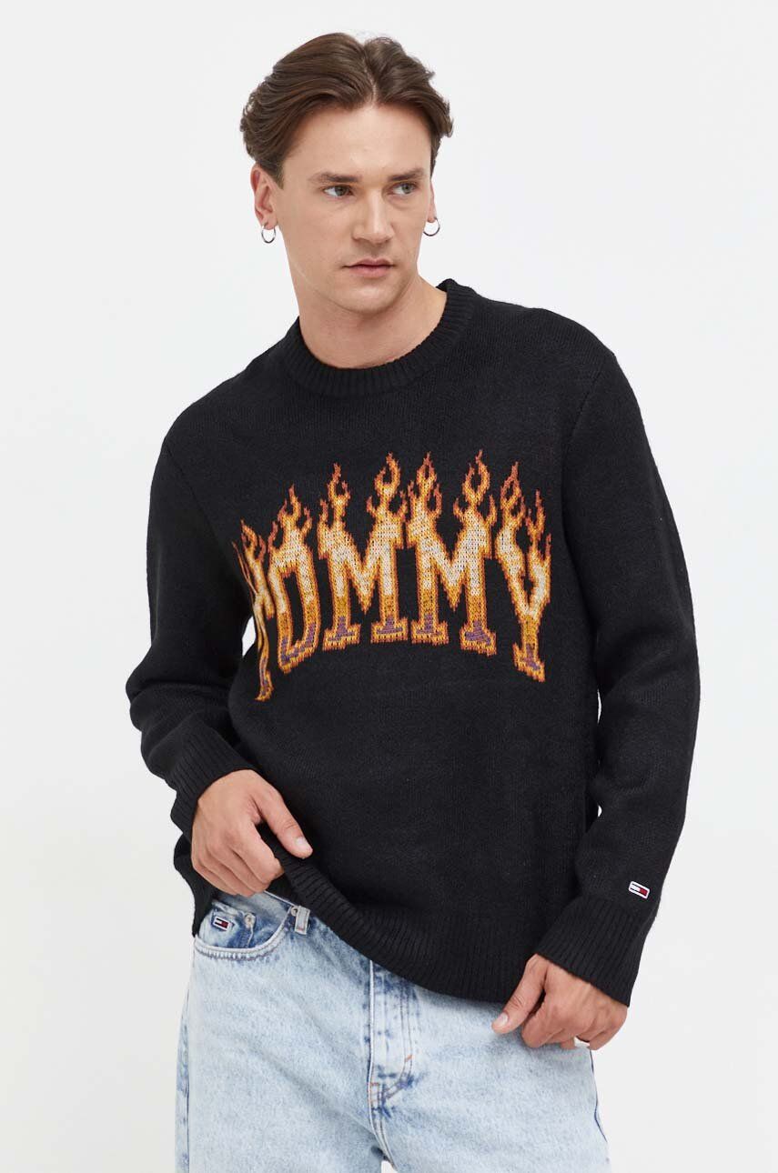 Tommy Jeans pulover barbati, culoarea negru, călduros
