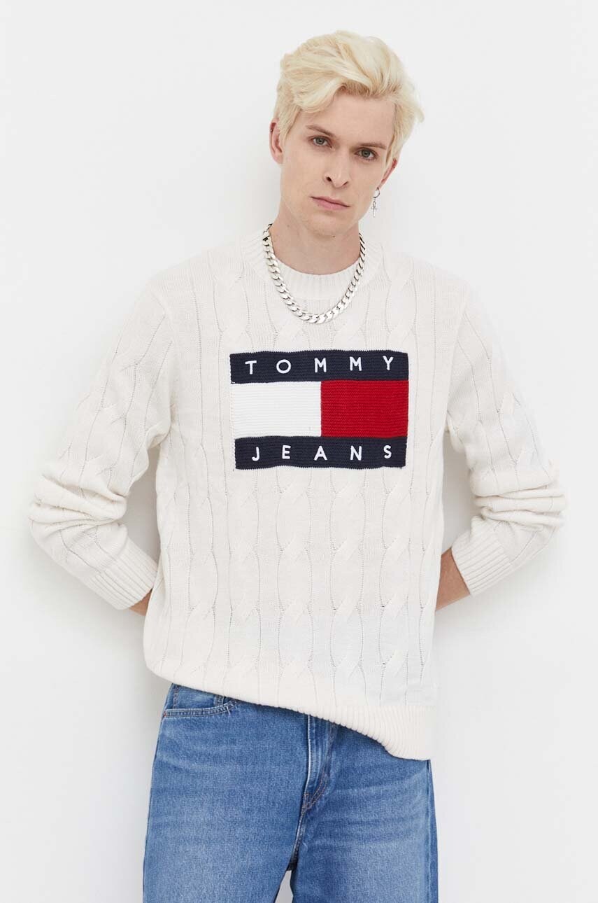 

Светр Tommy Jeans чоловічий колір бежевий