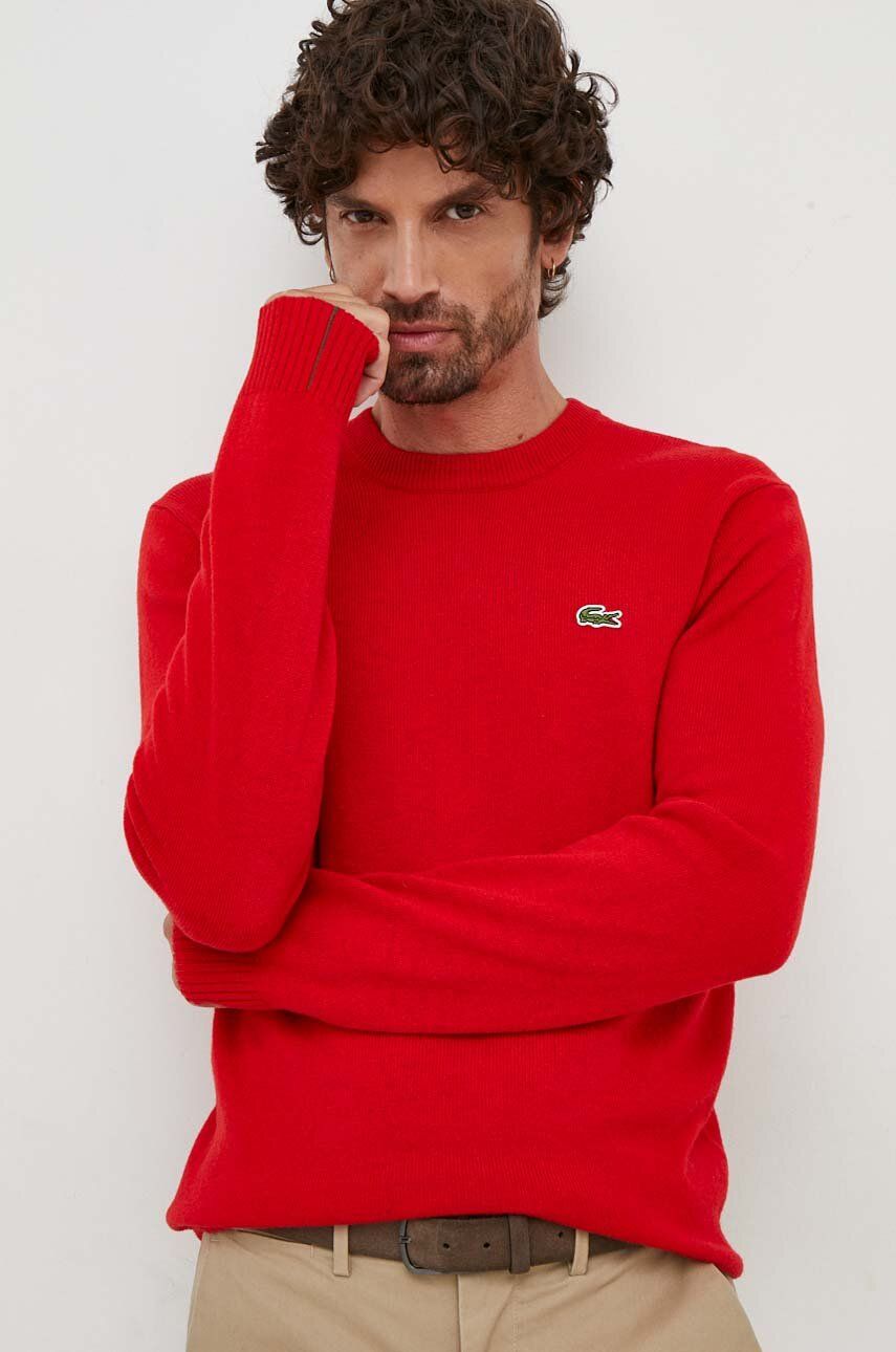 E-shop Vlněný svetr Lacoste pánský, červená barva