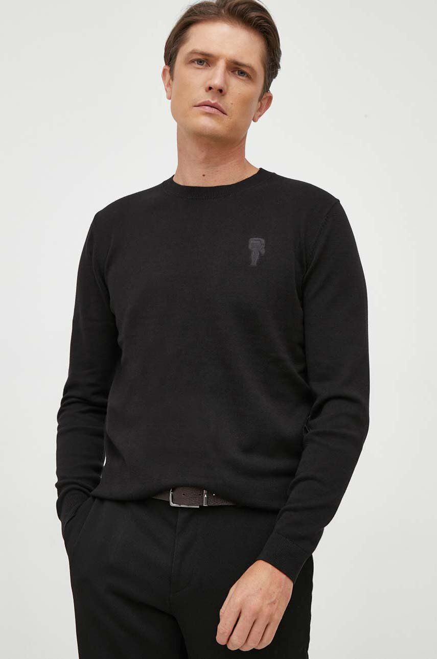 Karl Lagerfeld pulover de bumbac culoarea negru, light
