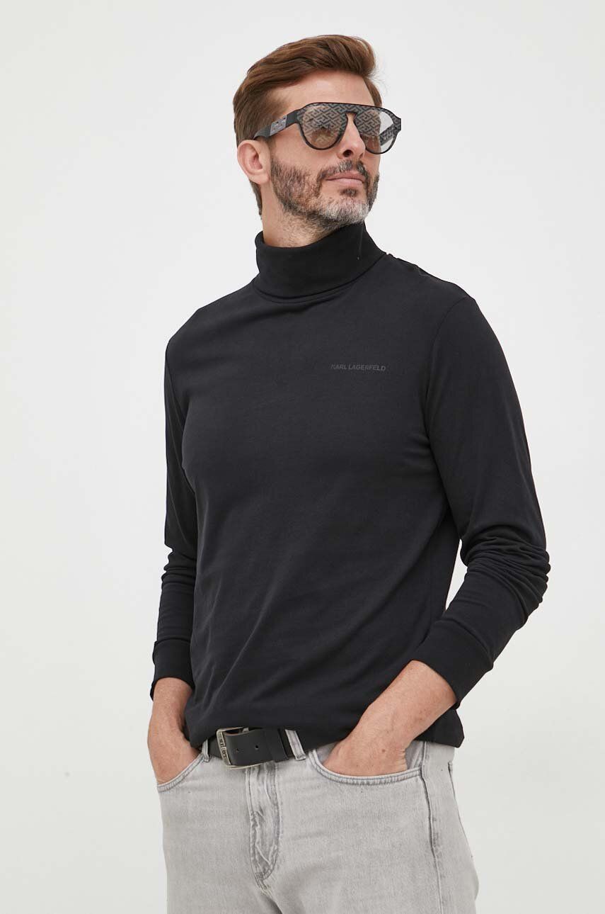 Bavlněné tričko s dlouhým rukávem Karl Lagerfeld černá barva - černá - 100 % Bavlna