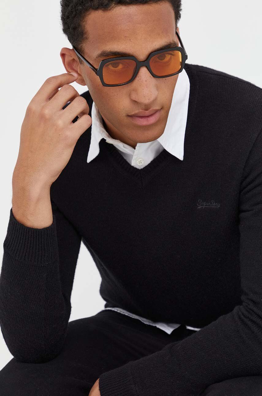 Superdry pulover din amestec de lana barbati, culoarea negru