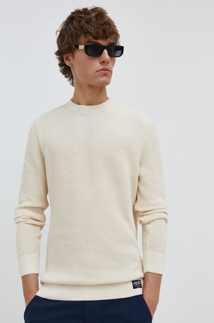 Bavlněný svetr Superdry béžová barva, lehký