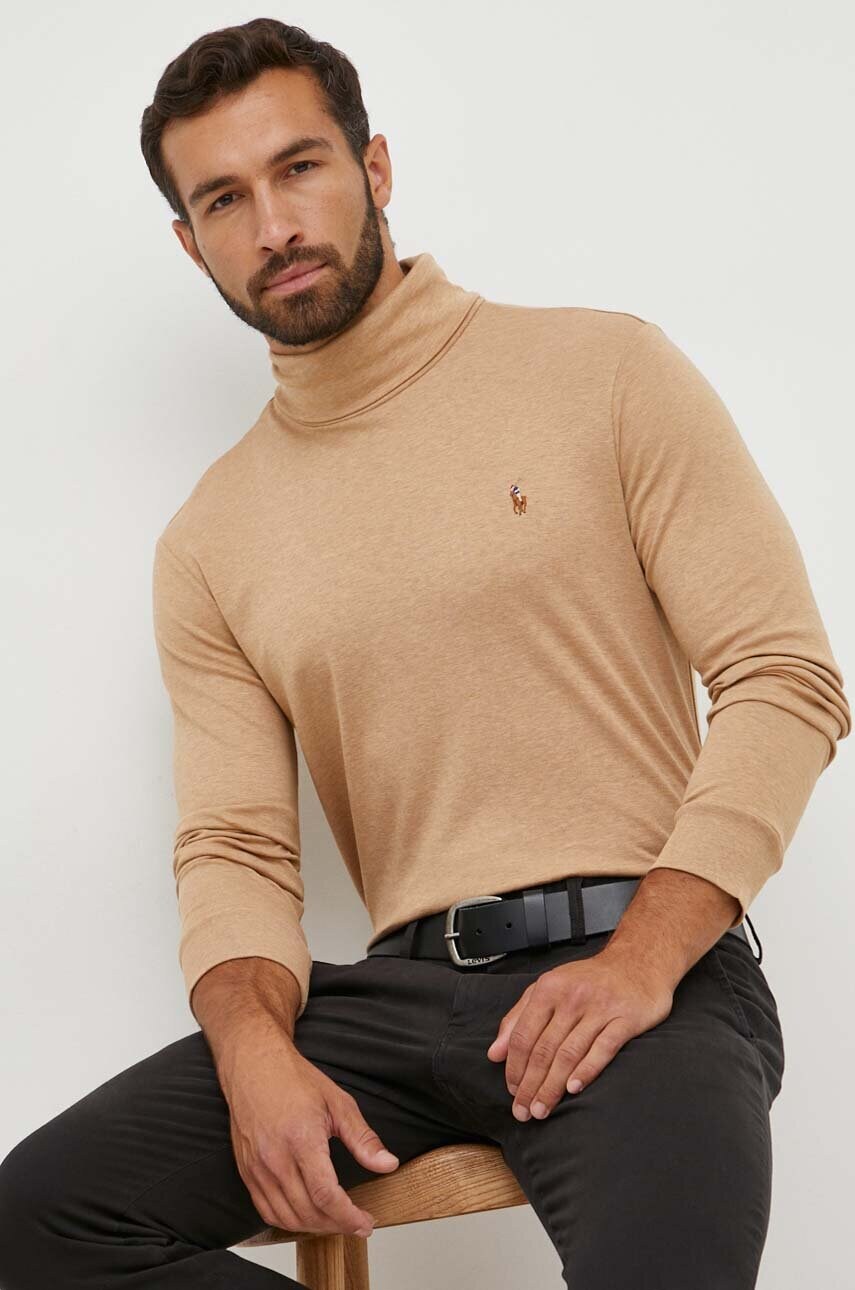 

Хлопковый свитер Polo Ralph Lauren цвет бежевый лёгкий с гольфом