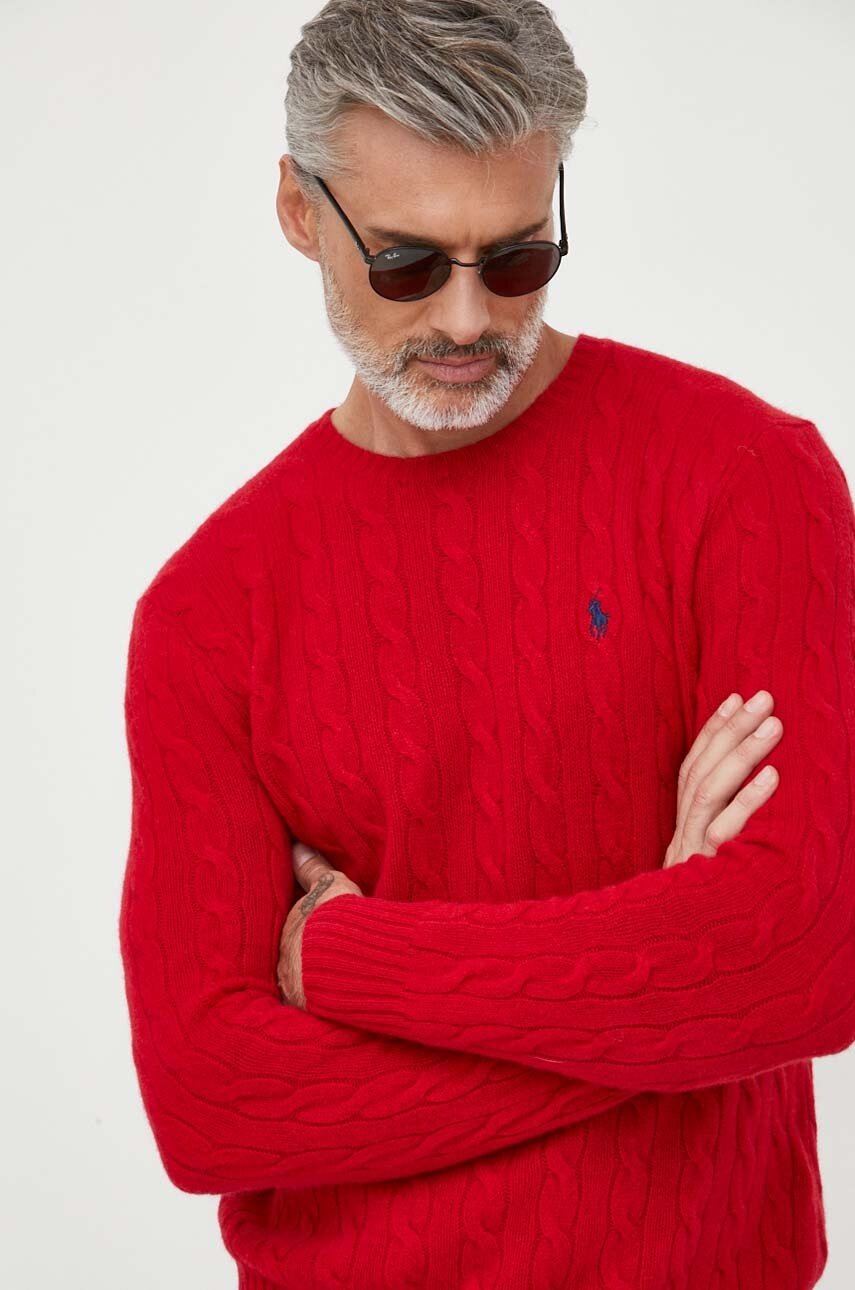 

Вълнен пуловер Polo Ralph Lauren мъжки в червено, Червен