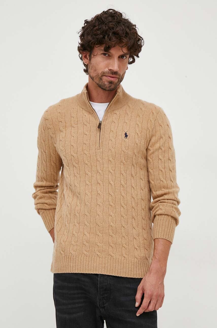 

Вовняний светр Polo Ralph Lauren чоловічий колір коричневий півгольф
