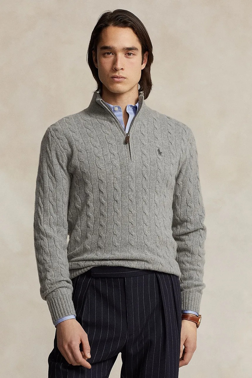 Levně Vlněný svetr Polo Ralph Lauren pánský, tmavomodrá barva, s pologolfem, 710876766