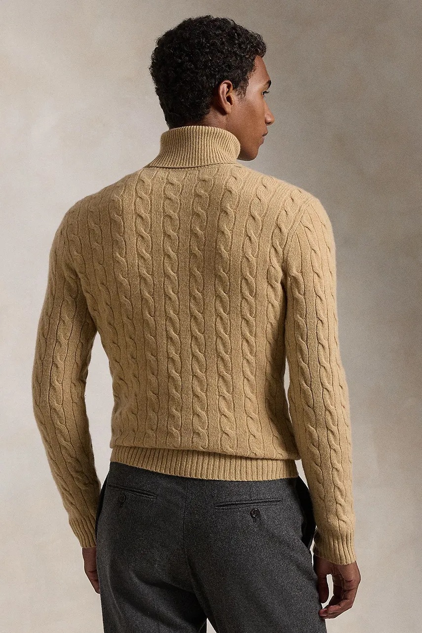Шерстяной свитер Polo Ralph Lauren цвет бежевый лёгкий с гольфом 710876836