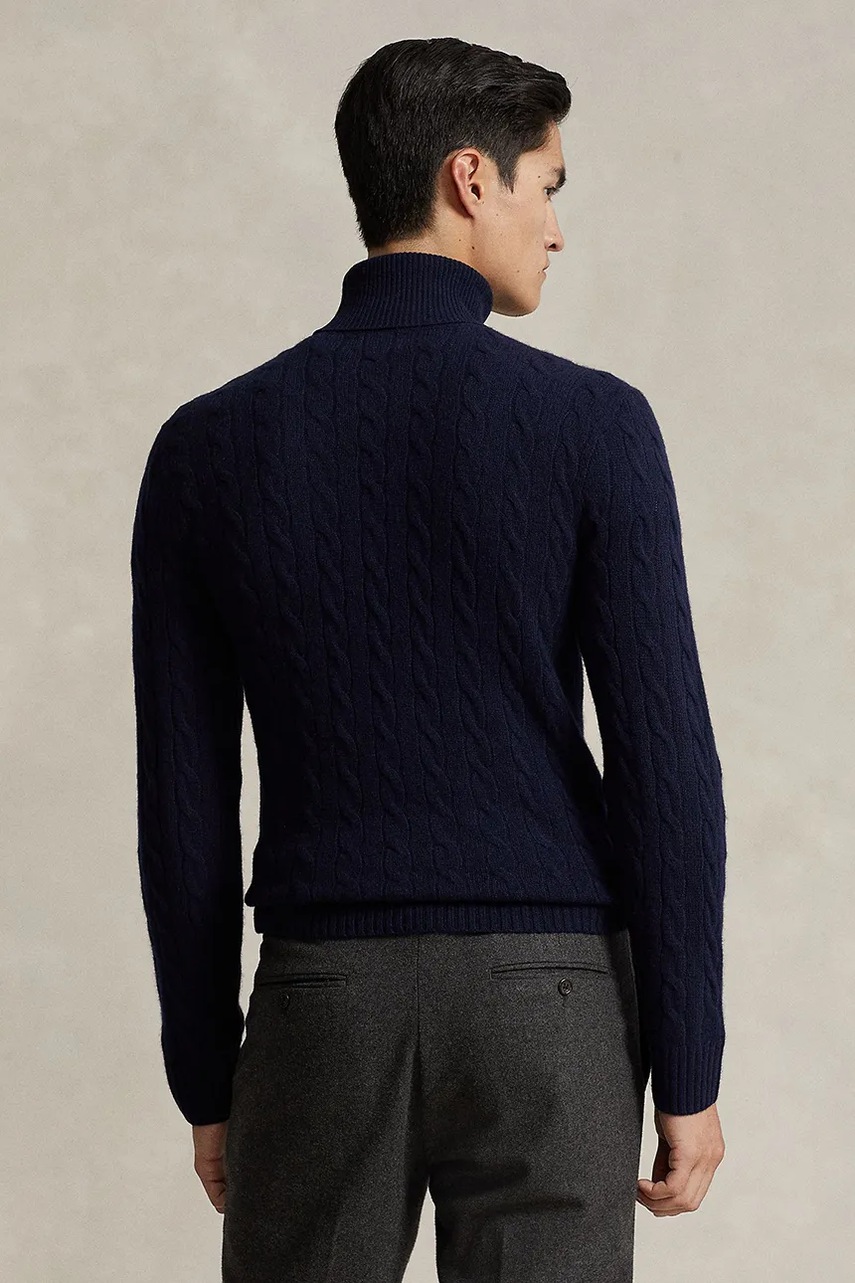 Шерстяной свитер Polo Ralph Lauren цвет синий лёгкий с гольфом 710876836