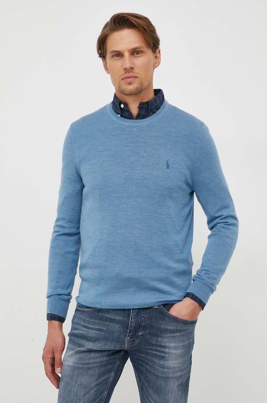 Vlněný svetr Polo Ralph Lauren pánský - modrá - 100 % Vlna