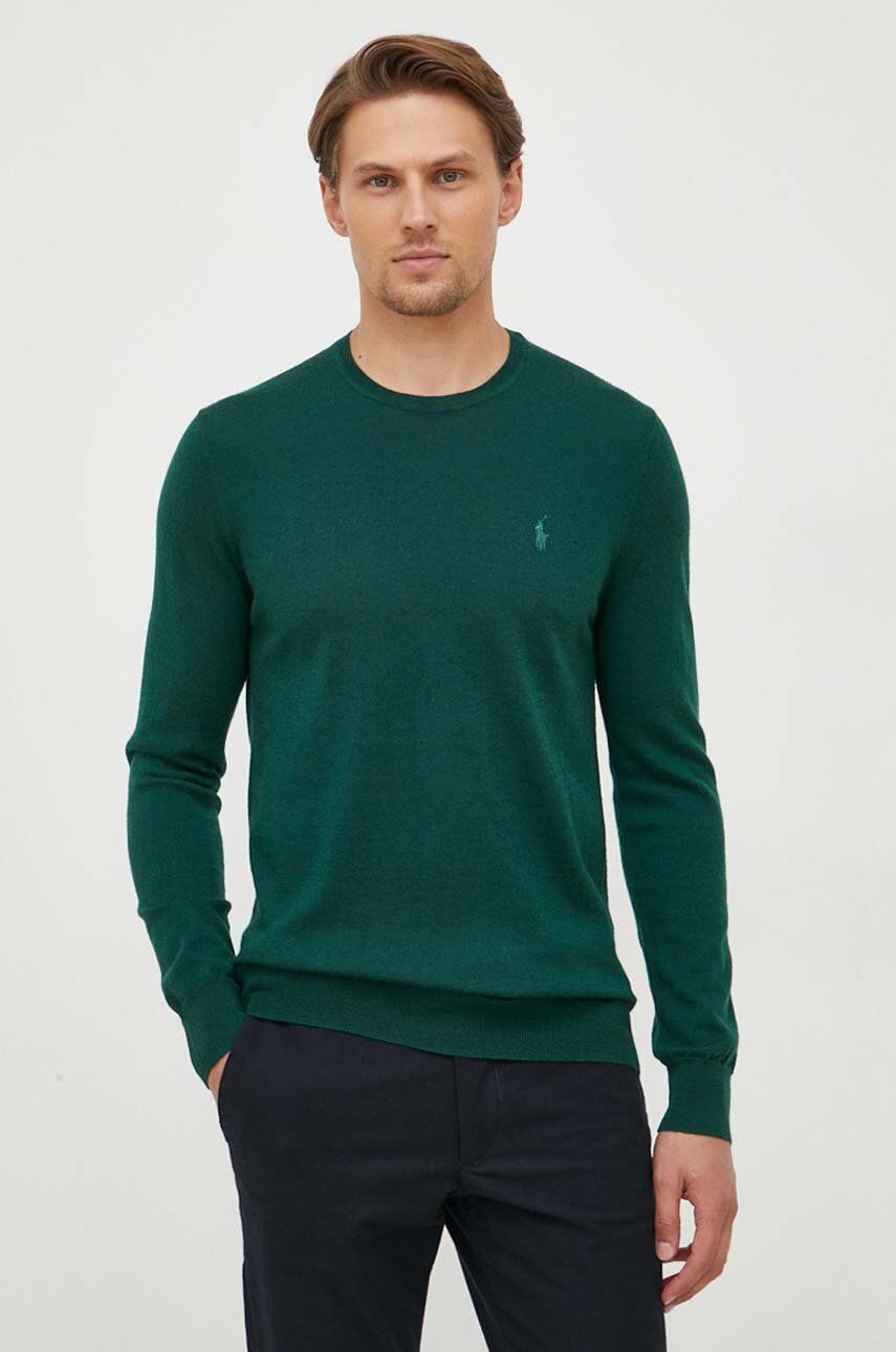 Vlněný svetr Polo Ralph Lauren pánský, zelená barva - zelená - 100 % Vlna