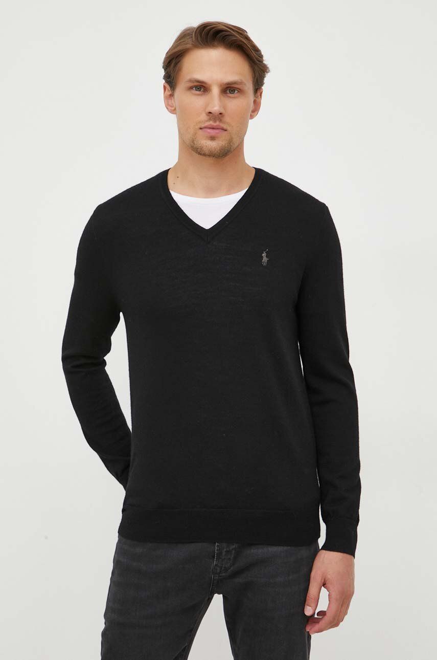Levně Vlněný svetr Polo Ralph Lauren pánský, černá barva, lehký