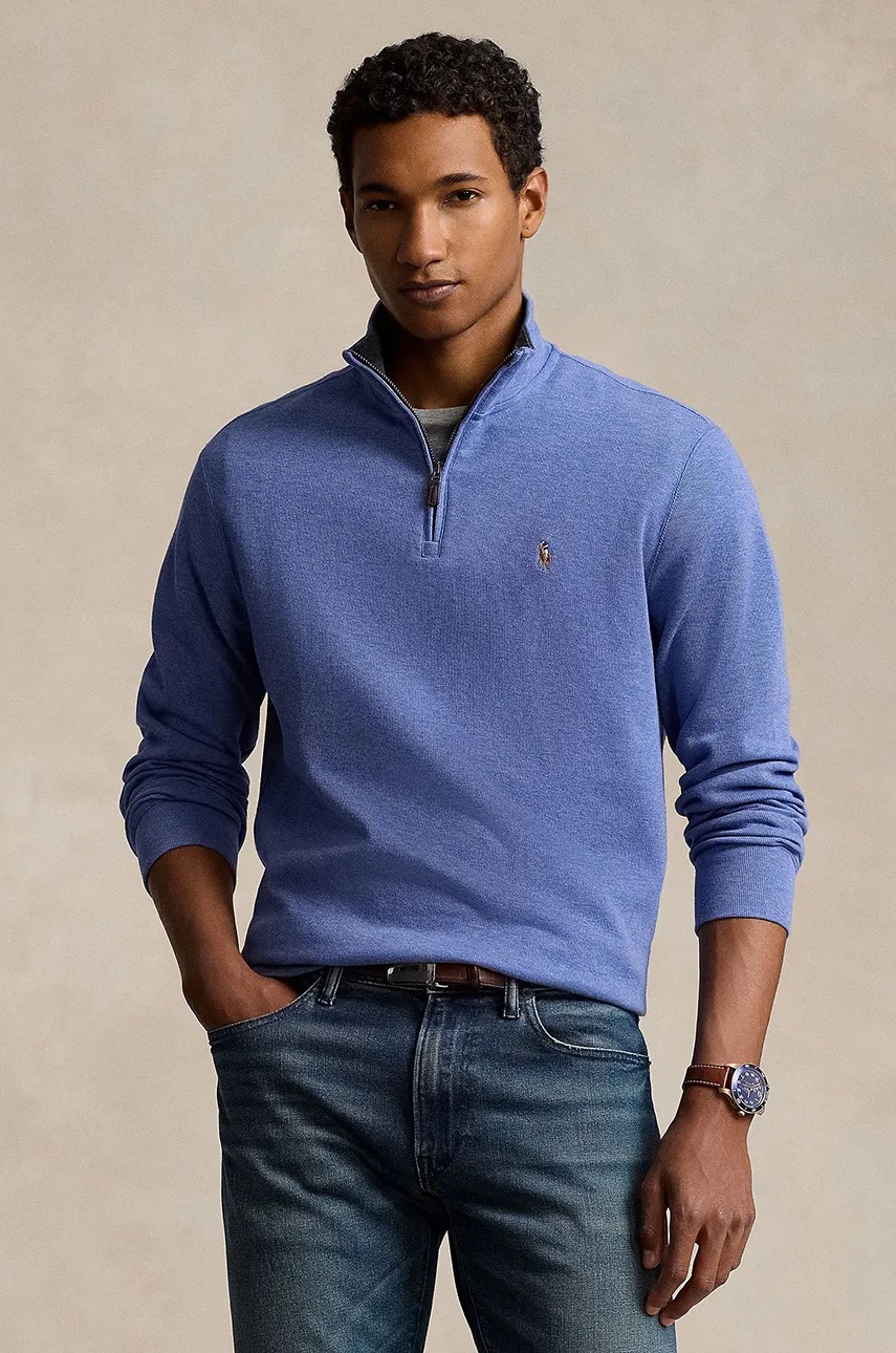

Памучен пуловер Polo Ralph Lauren в зелено от лека материя с ниско поло 710877001, Син