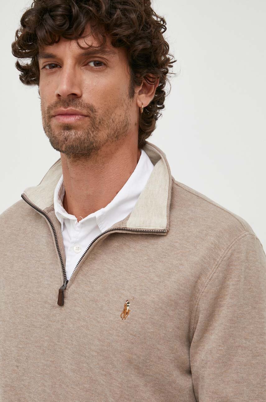 

Хлопковый свитер Polo Ralph Lauren цвет коричневый лёгкий с полугольфом