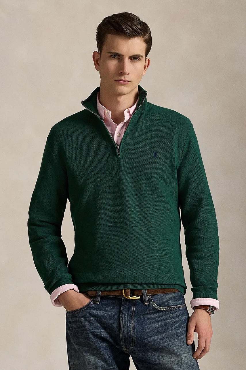 

Памучен пуловер Polo Ralph Lauren Ls Hz Long Sleeve в черно от лека материя с ниско поло 710932304, Зелен