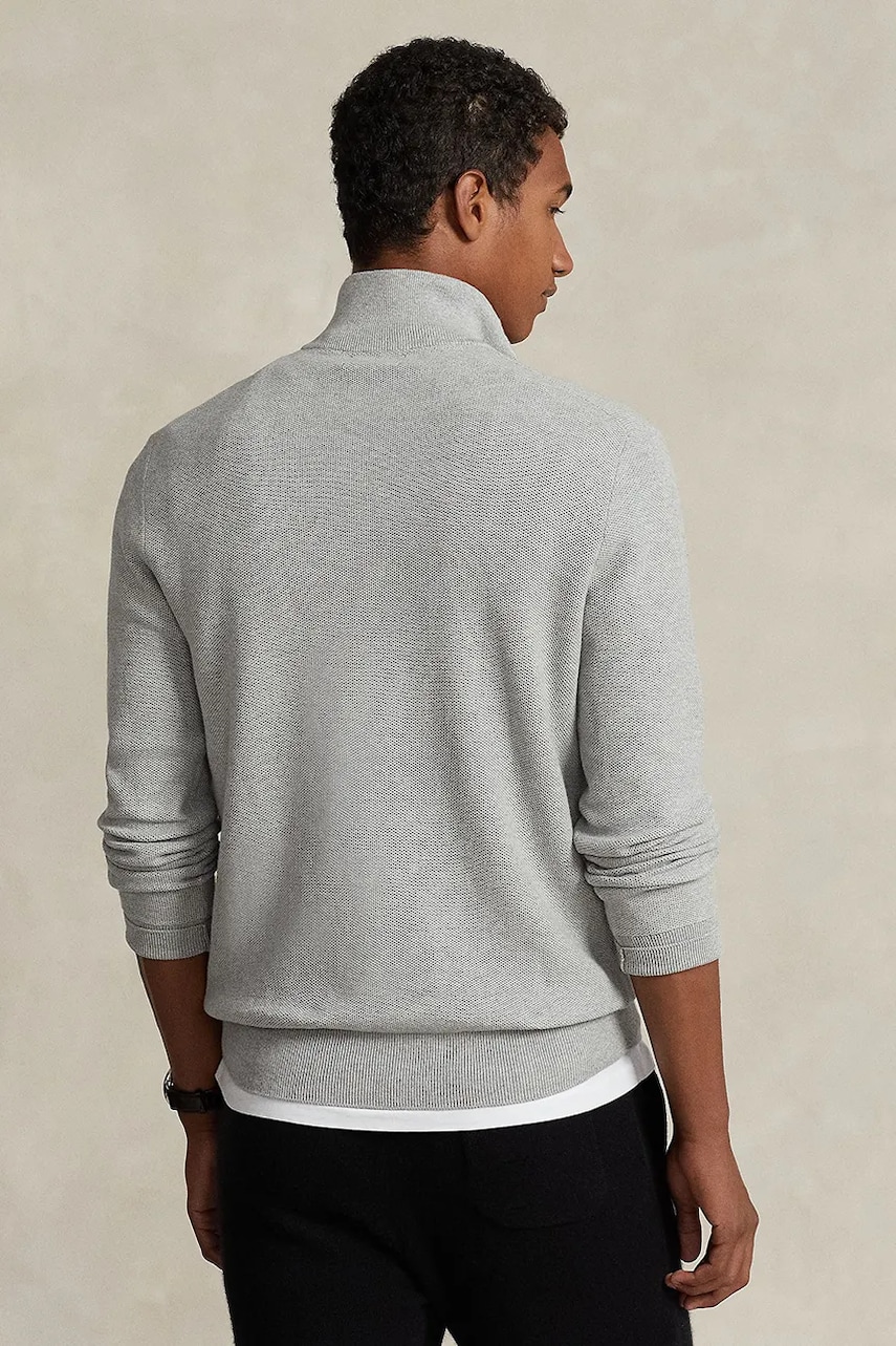 Хлопковый свитер Polo Ralph Lauren цвет серый лёгкий с полугольфом Хлопковый свитер Polo Ralph Lauren цвет серый лёгкий с полугольфом