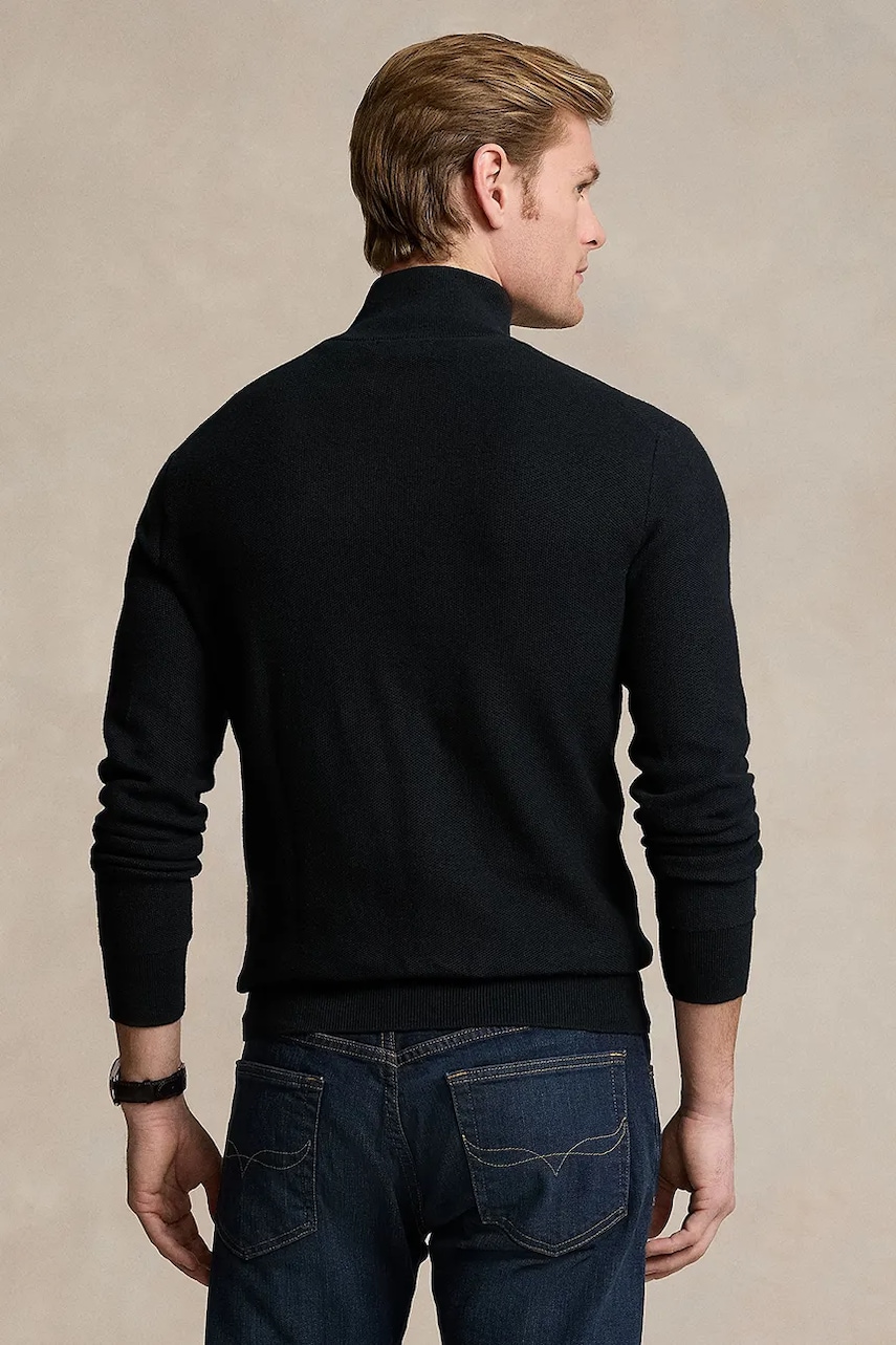 Хлопковый свитер Polo Ralph Lauren цвет чёрный лёгкий с полугольфом 710932304 Хлопковый свитер Polo Ralph Lauren цвет чёрный лёгкий с полугольфом 710932304