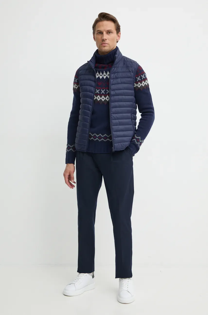 Шерстяной свитер Barbour мужской цвет синий с гольфом Шерстяной свитер Barbour мужской цвет синий с гольфом
