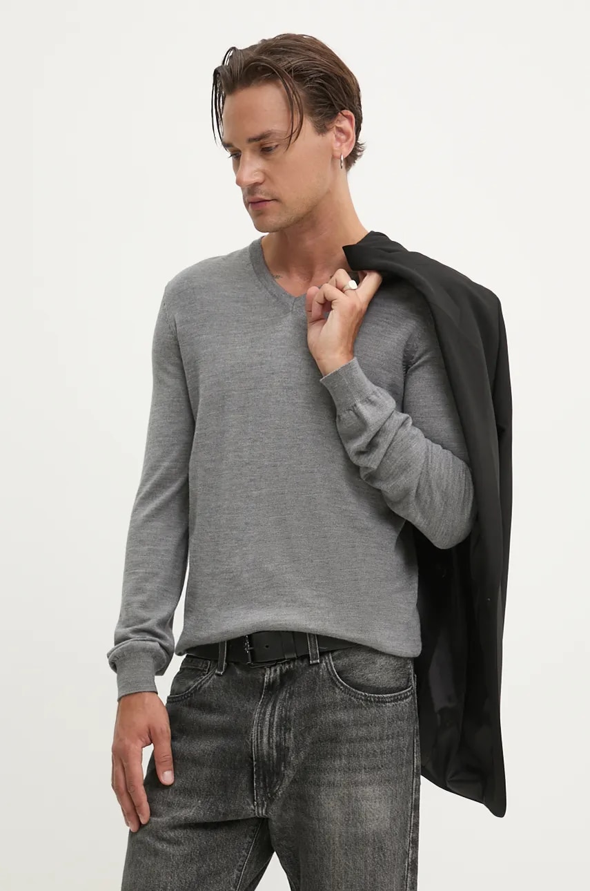 HUGO pulover de lana barbati, culoarea gri, light