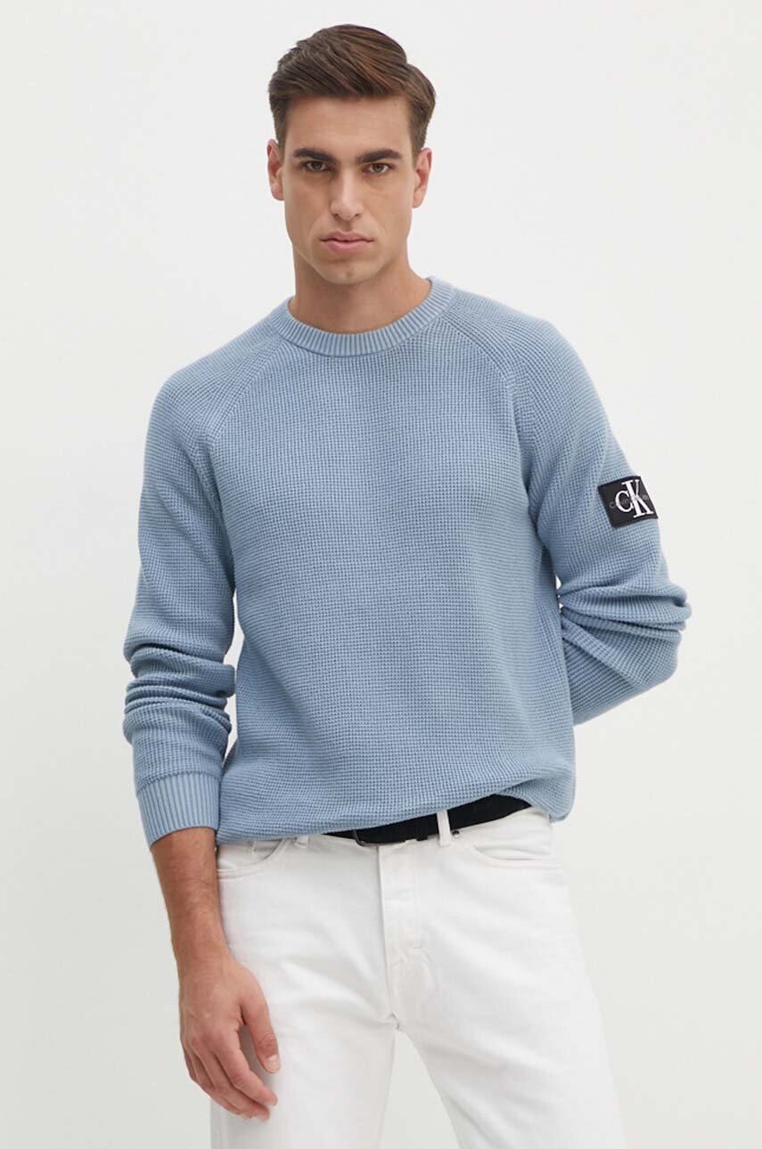 

Памучен пуловер Calvin Klein Jeans в синьо от лека материя, Син