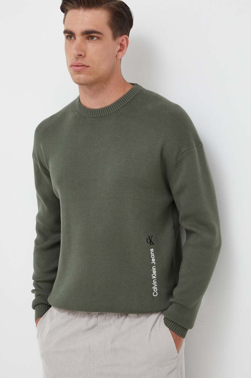 Bavlněný svetr Calvin Klein Jeans zelená barva - zelená - 100 % Bavlna
