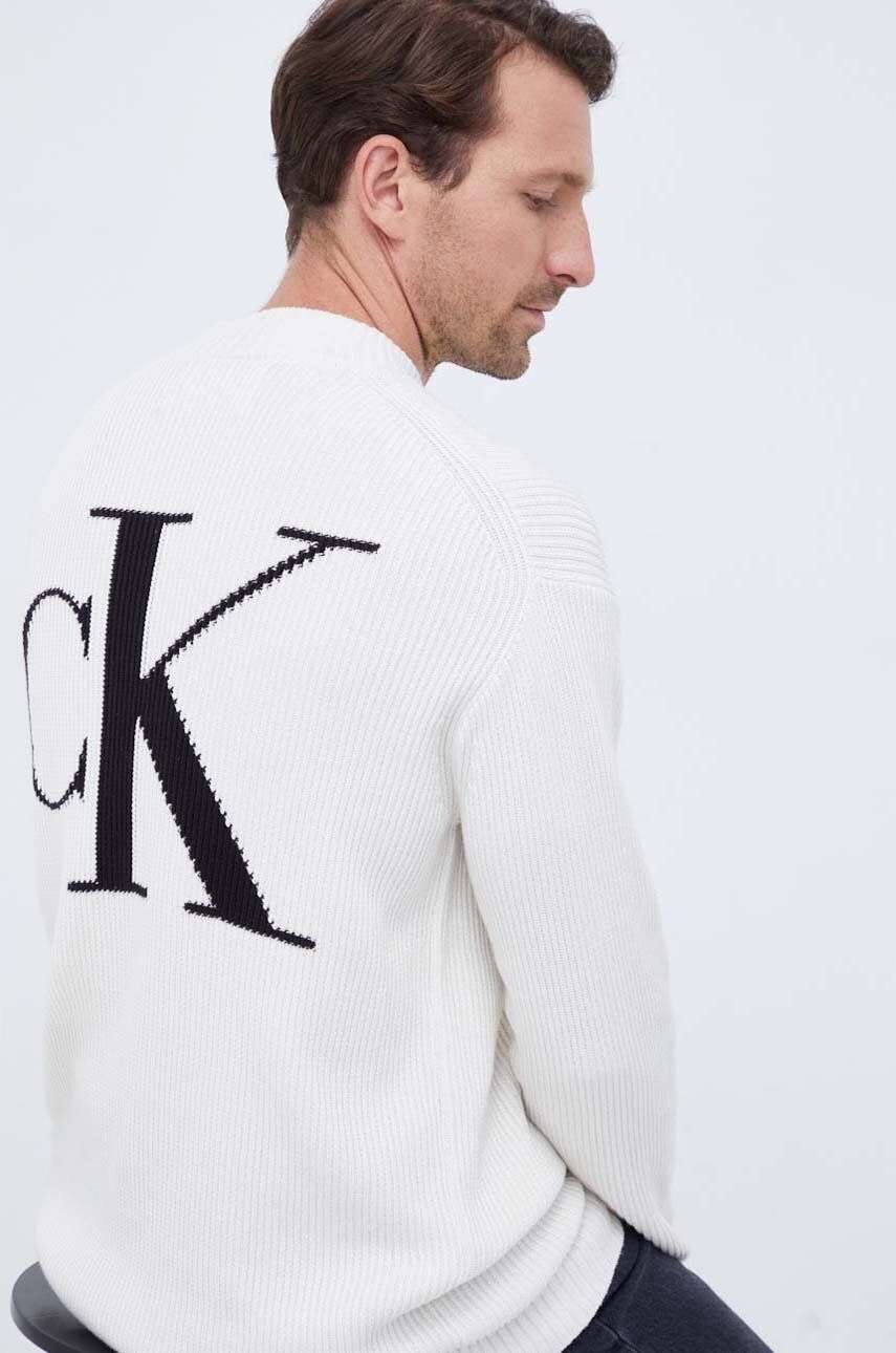Bavlněný svetr Calvin Klein Jeans béžová barva, lehký - béžová - 100 % Bavlna