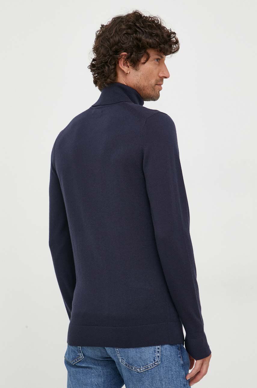 Calvin Klein sweter wełniany męski kolor granatowy lekki z golferm