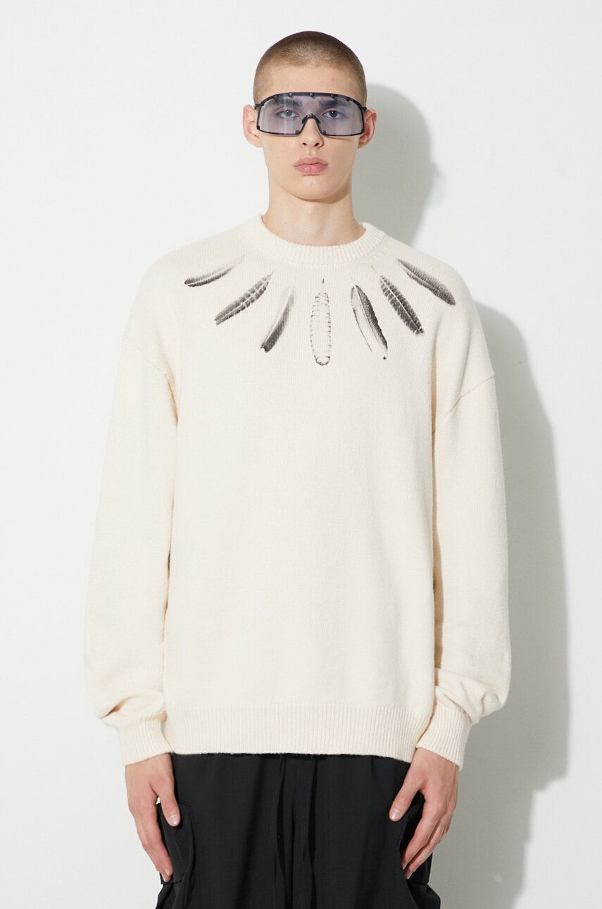 Marcelo Burlon pulover de bumbac Aop Wind Feather culoarea bej, călduros