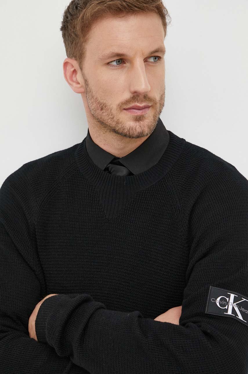 Вовняний светр Calvin Klein Jeans чоловічий колір чорний легкий 
