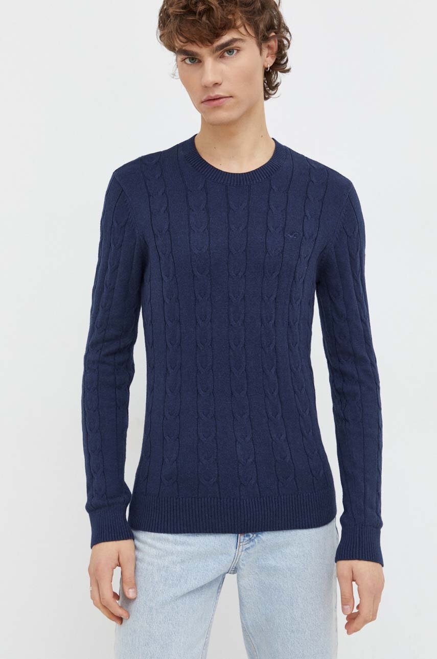 

Пуловер Hollister Co. мъжки в тъмносиньо от лека материя, Тъмносин