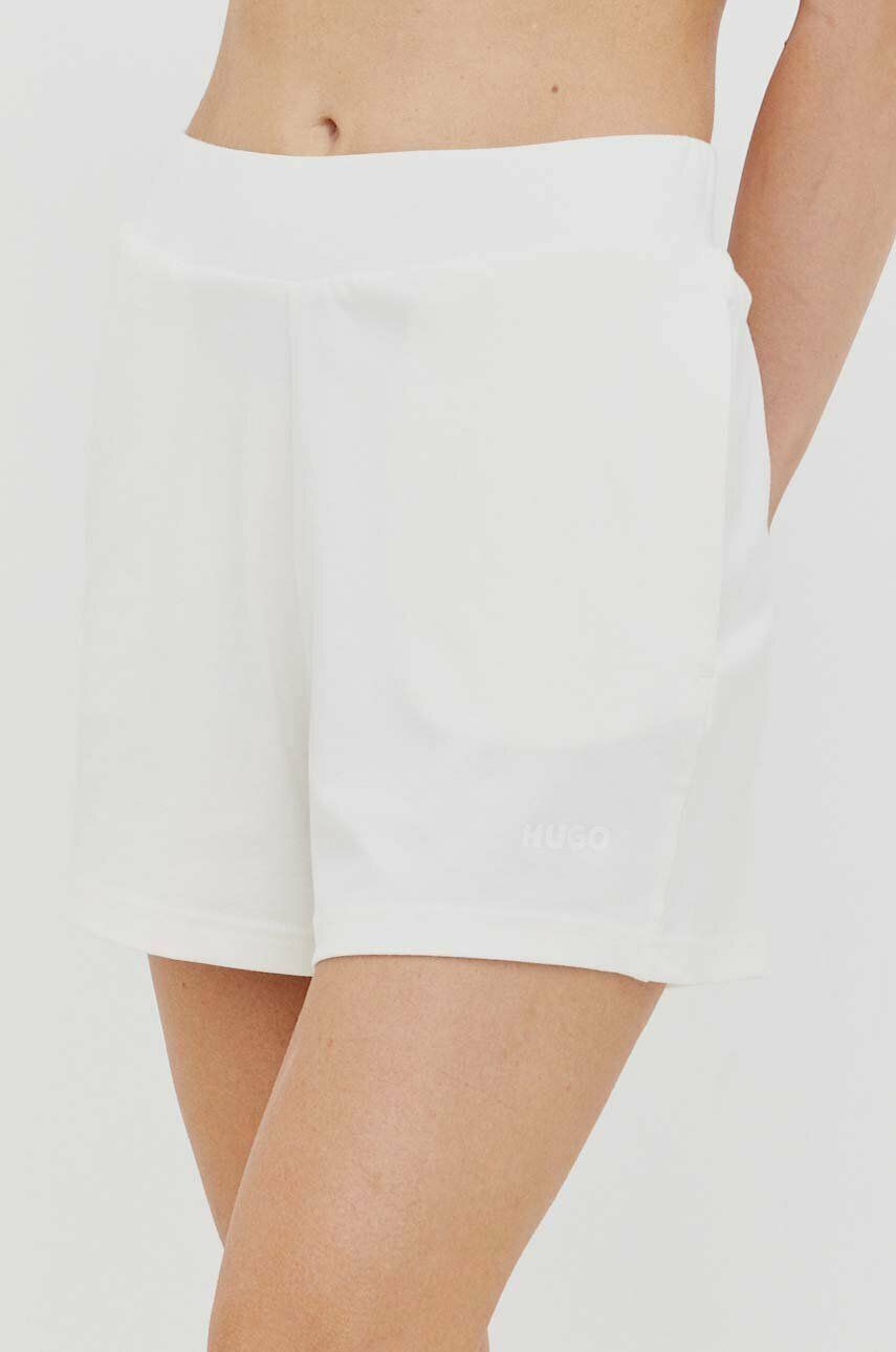 HUGO pantaloni scurți de lounge culoarea alb, uni, high waist 50490596