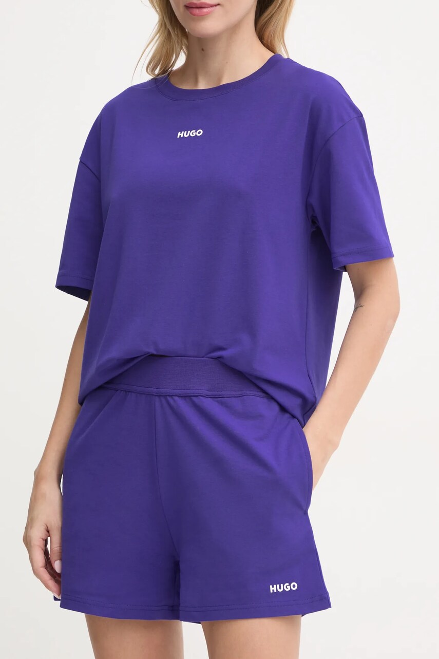 HUGO pantaloni scurți de lounge culoarea violet, neted, high waist