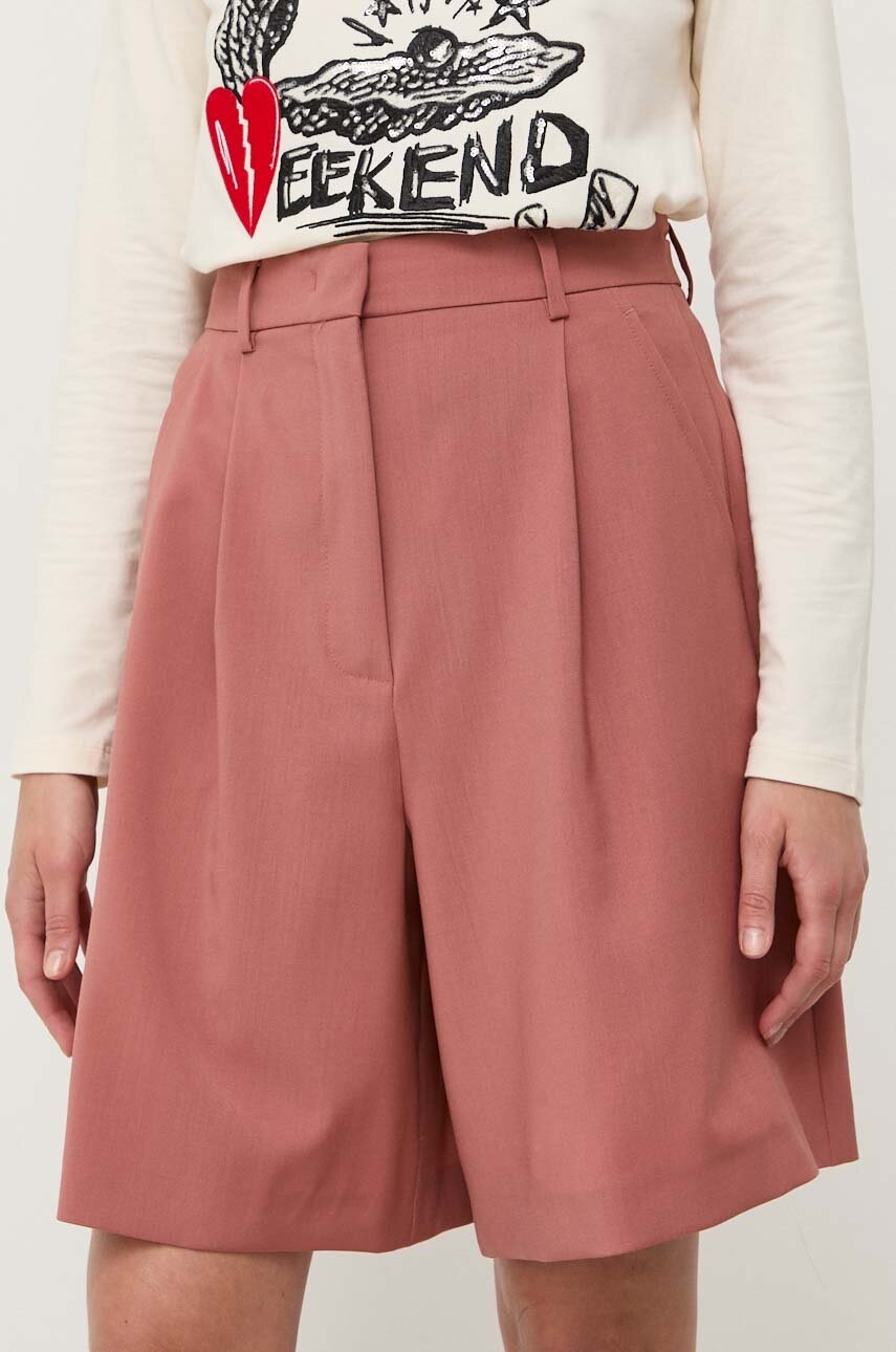 Weekend Max Mara pantaloni scurți din lână culoarea roz, neted, high waist