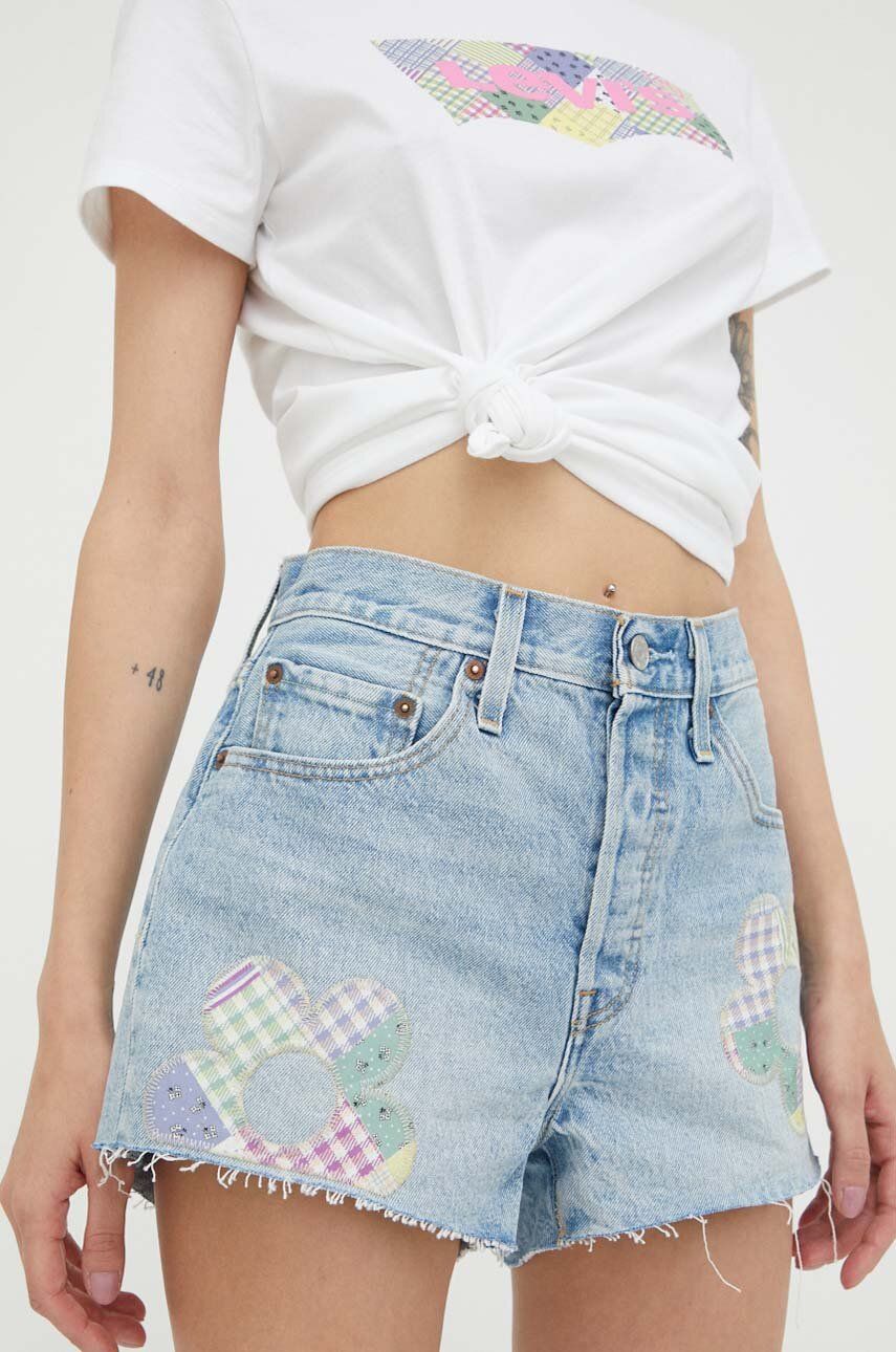 Levně Džínové šortky Levi's 501 dámské, s aplikací, high waist