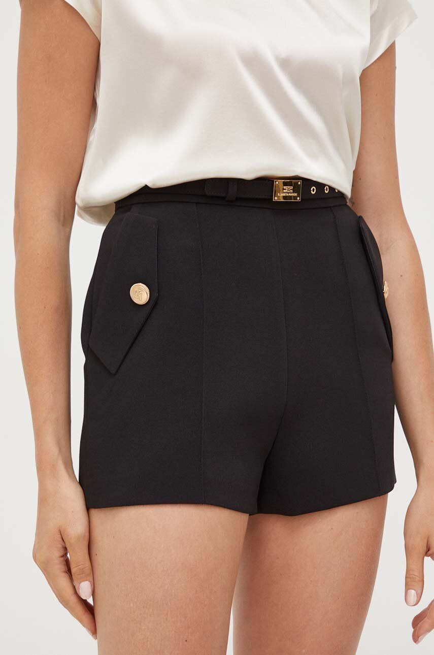 Kraťasy Elisabetta Franchi dámské, černá barva, hladké, high waist