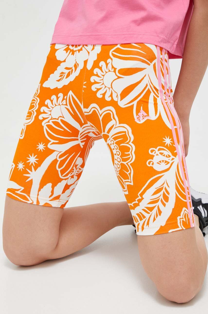 Levně Kraťasy adidas Farm dámské, oranžová barva, vzorované, high waist