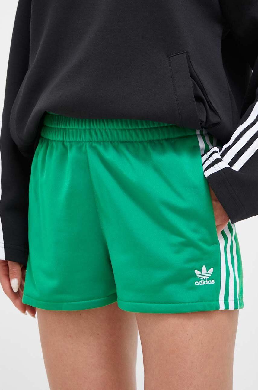 Adidas Originals Pantaloni Scurti Femei, Culoarea Verde, Cu Imprimeu, High Waist