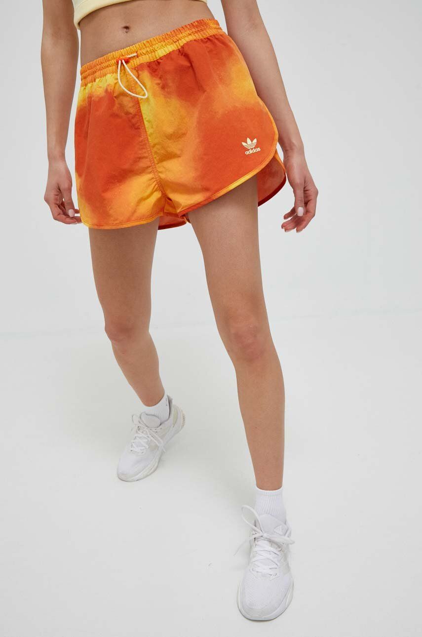 E-shop Kraťasy adidas Originals dámské, oranžová barva, vzorované, high waist