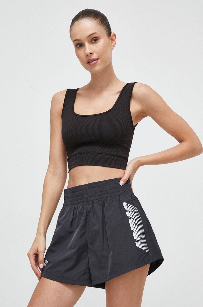 Adidas Originals Pantaloni Scurti Femei, Culoarea Negru, Cu Imprimeu, High Waist