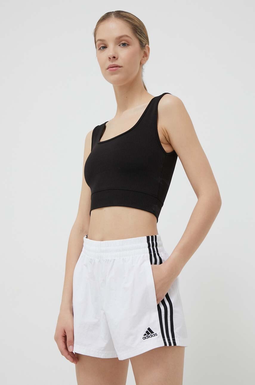 adidas pantaloni scurți femei, culoarea alb, cu imprimeu, high waist HA7154