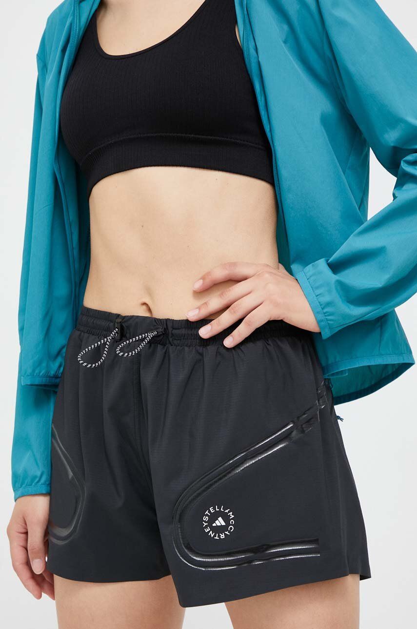 Levně Běžecké šortky adidas by Stella McCartney Truepace černá barva, s potiskem, high waist