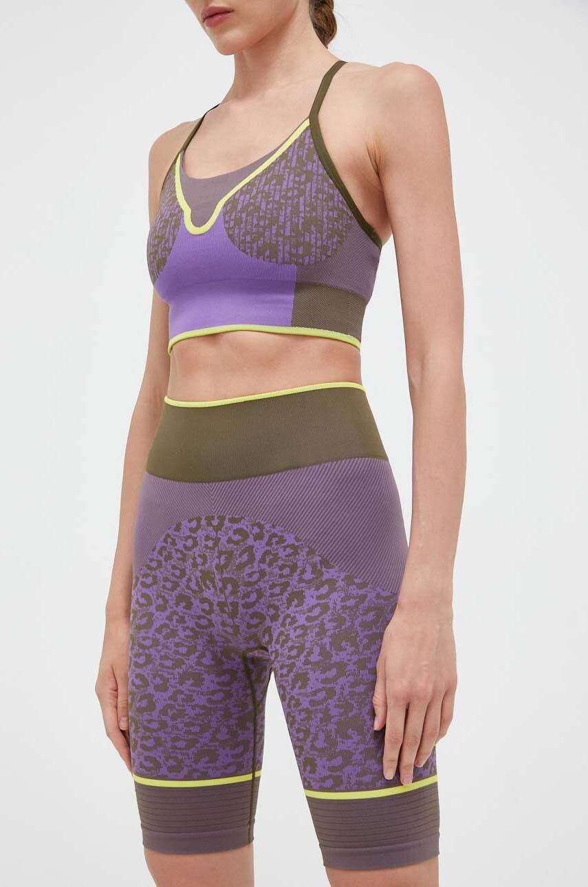 Levně Tréninkové šortky adidas by Stella McCartney fialová barva, vzorované, high waist