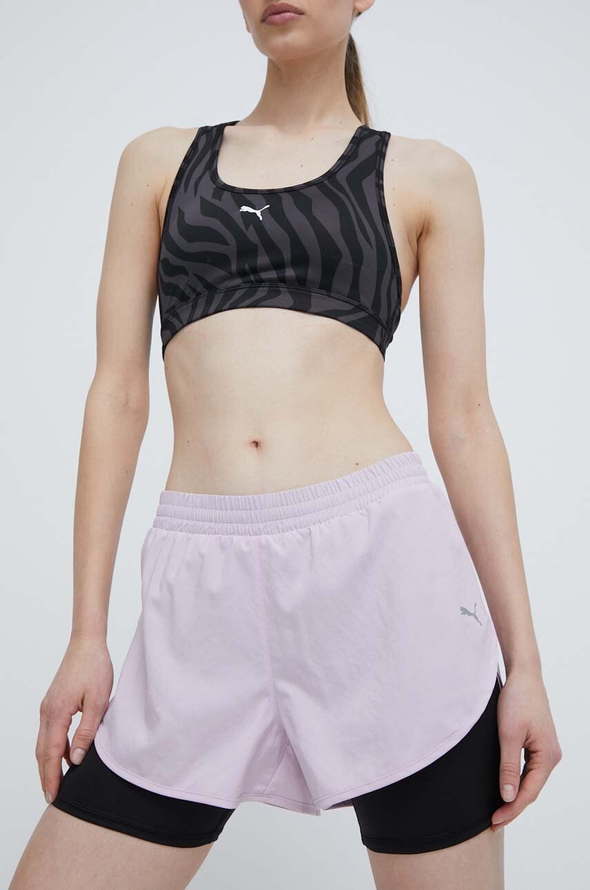 Puma pantaloni scurți de alergare Run Favourite STUDIO YOGINI LITE culoarea violet, uni, medium waist 523181