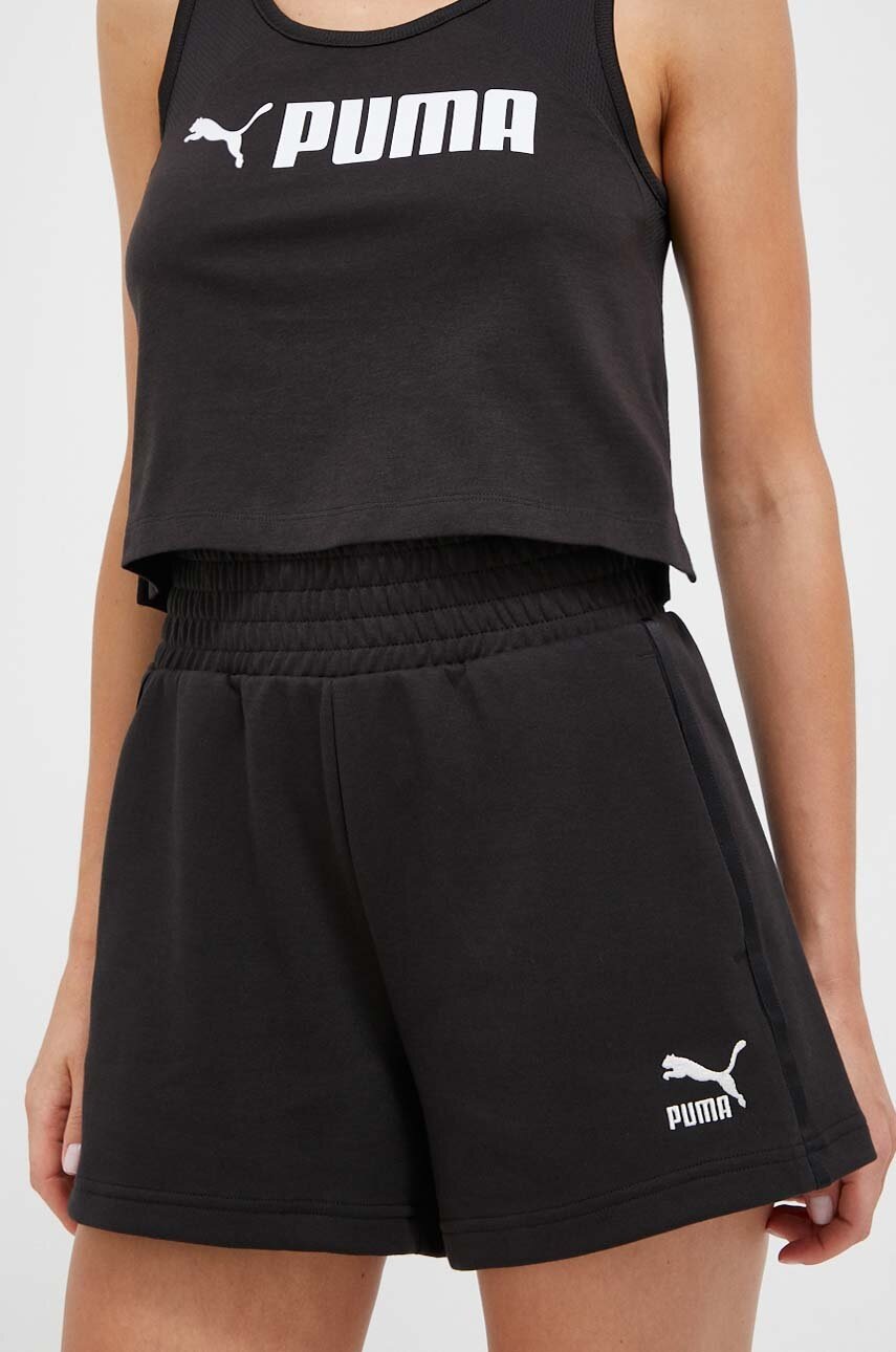 Puma Pantaloni Scurti Femei, Culoarea Negru, Neted, High Waist