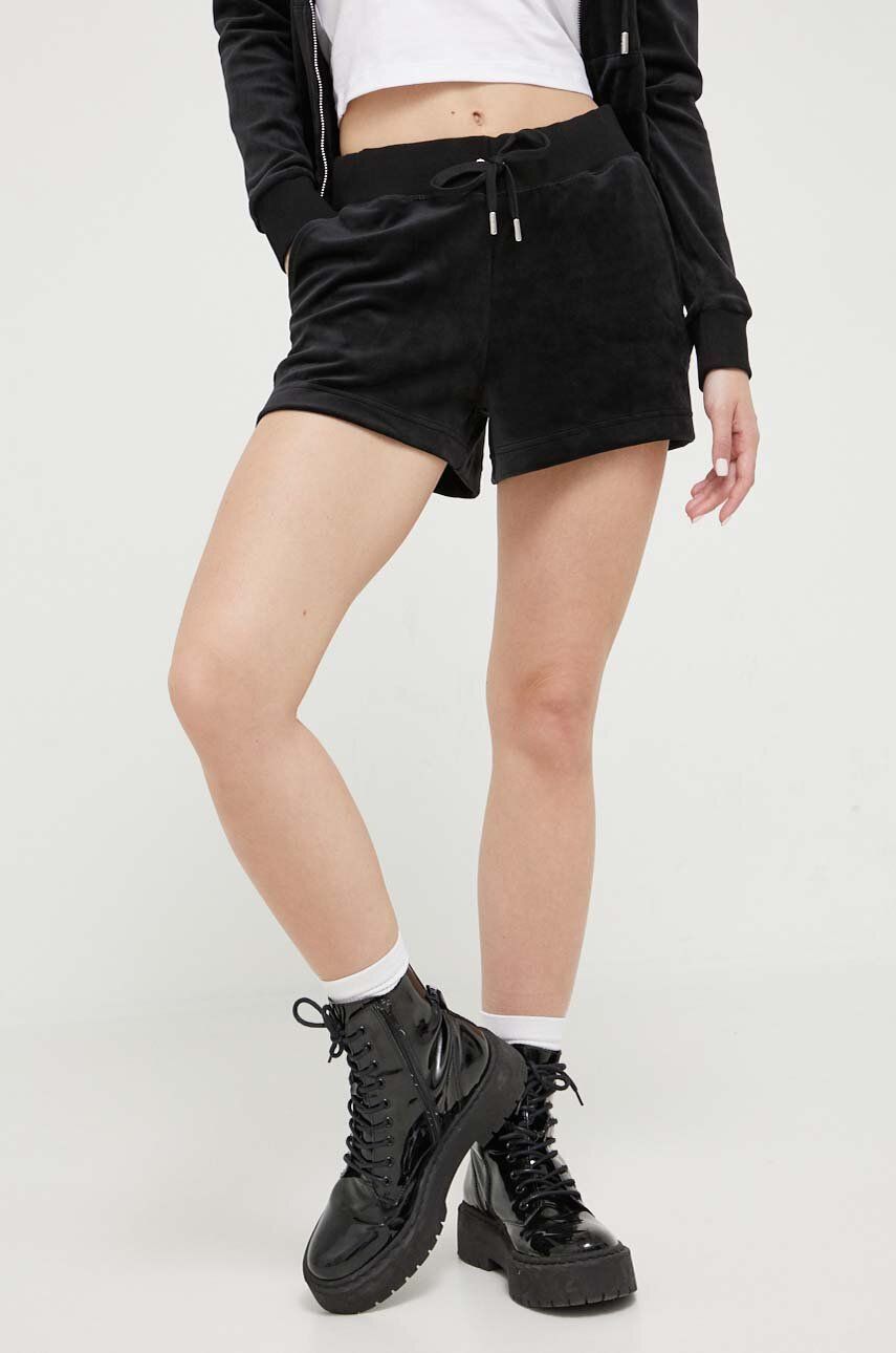 Kraťasy Juicy Couture Eve dámské, černá barva, hladké, high waist - černá -  95 % Polyester