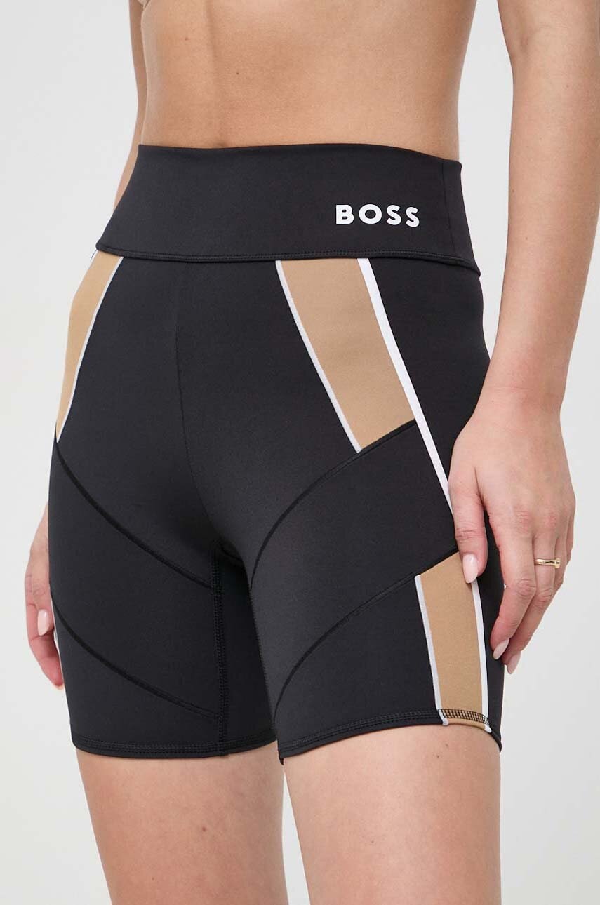 Levně Kraťasy BOSS x Alica Schmidt dámské, černá barva, vzorované, high waist